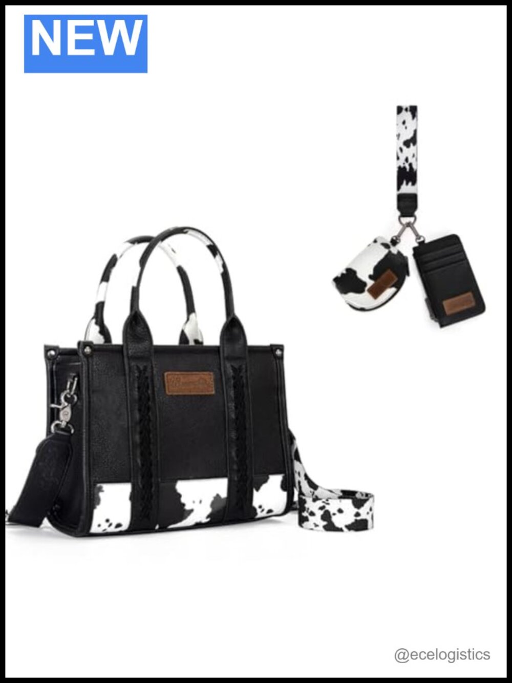 Wrangler Cow Print Dual Pouch Wristlet for Women - Leather, Zippered Card